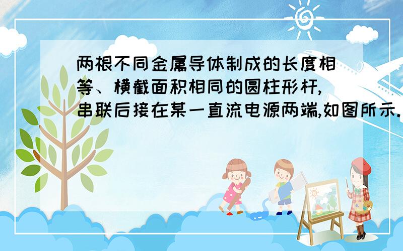 两根不同金属导体制成的长度相等、横截面积相同的圆柱形杆,串联后接在某一直流电源两端,如图所示.已知杆a的质量小于杆b的质量,杆a金属的摩尔质量小于杆b金属的摩尔质量,杆a的电阻大于