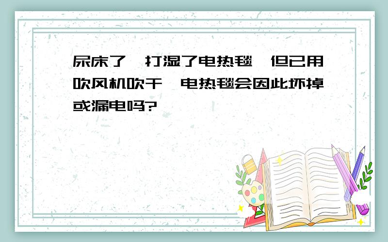 尿床了,打湿了电热毯,但已用吹风机吹干,电热毯会因此坏掉或漏电吗?