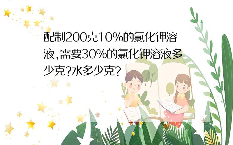 配制200克10%的氯化钾溶液,需要30%的氯化钾溶液多少克?水多少克?