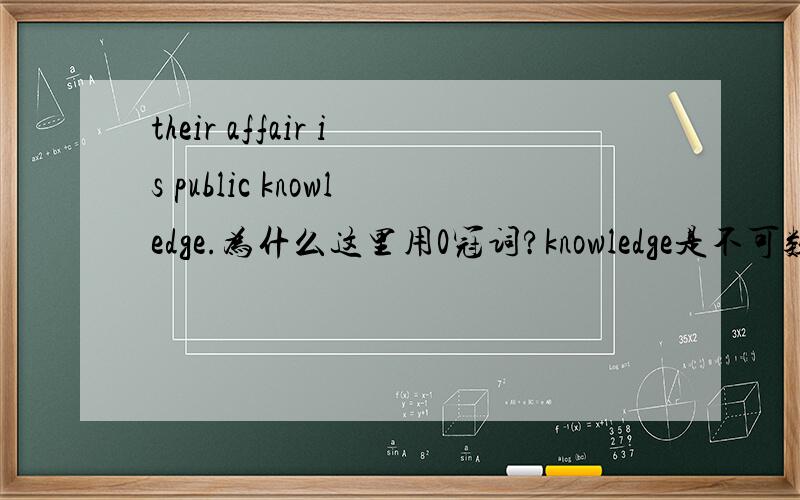 their affair is public knowledge.为什么这里用0冠词?knowledge是不可数的,所以在the 和 0冠词种选,但their affair 是我们心目中已知的,为什么不用 the