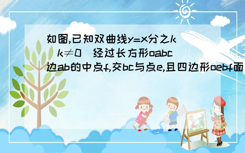 如图,已知双曲线y=x分之k(k≠0)经过长方形oabc边ab的中点f,交bc与点e,且四边形oebf面积为2,k=?