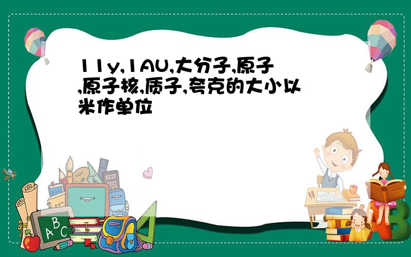 11y,1AU,大分子,原子,原子核,质子,夸克的大小以米作单位