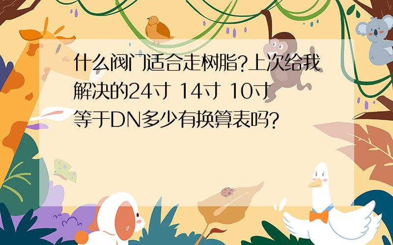 什么阀门适合走树脂?上次给我解决的24寸 14寸 10寸等于DN多少有换算表吗?