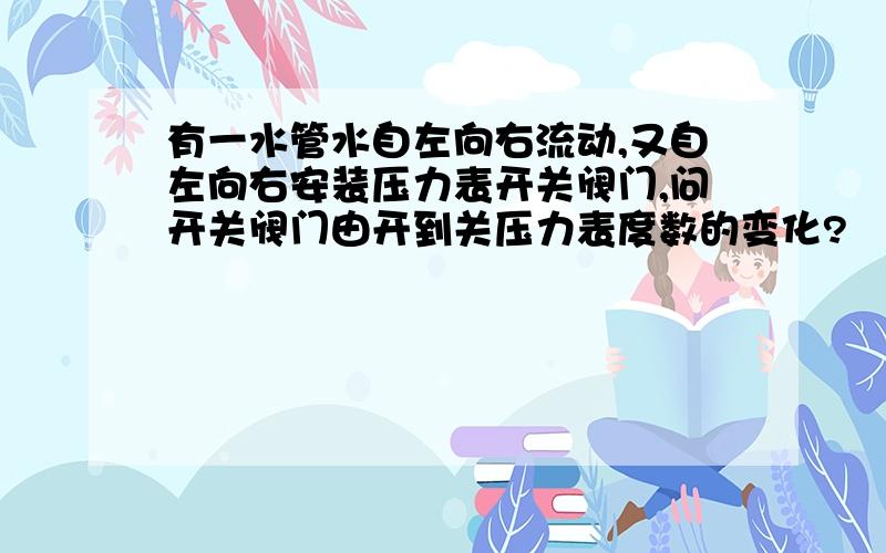 有一水管水自左向右流动,又自左向右安装压力表开关阀门,问开关阀门由开到关压力表度数的变化?