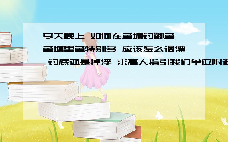 夏天晚上 如何在鱼塘钓鲫鱼 鱼塘里鱼特别多 应该怎么调漂 钓底还是掉浮 求高人指引我们单位附近有个养鱼池 我想晚上去钓 买了 夜光漂 是芦苇的  小弟初学者 要怎么调漂 是钓底还是钓浮