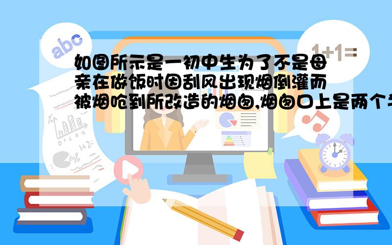 如图所示是一初中生为了不是母亲在做饭时因刮风出现烟倒灌而被烟呛到所改造的烟囱,烟囱口上是两个半球面一个朝上一个朝下,想一想这样做有什么好处,并解释其中的物理原理.知道流速越