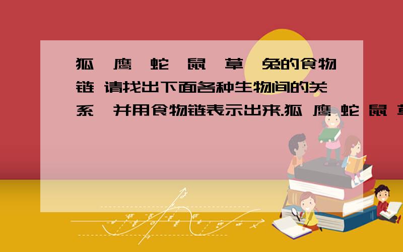 狐、鹰、蛇、鼠、草、兔的食物链 请找出下面各种生物间的关系,并用食物链表示出来.狐 鹰 蛇 鼠 草 兔1.2.3.4.