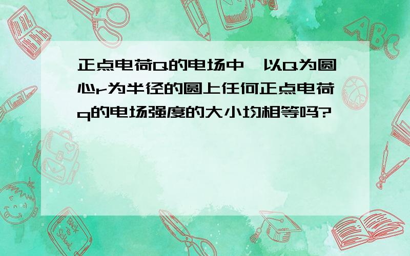 正点电荷Q的电场中,以Q为圆心r为半径的圆上任何正点电荷q的电场强度的大小均相等吗?