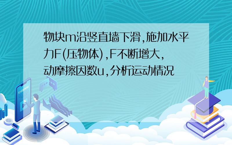 物块m沿竖直墙下滑,施加水平力F(压物体),F不断增大,动摩擦因数u,分析运动情况