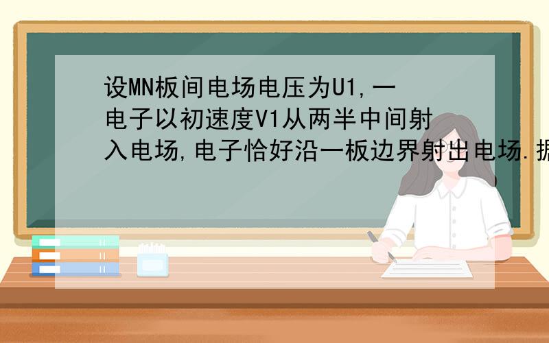 设MN板间电场电压为U1,一电子以初速度V1从两半中间射入电场,电子恰好沿一板边界射出电场.据QU1=1/2mV^2-1/2mV1^2,U是否要根据竖直位移的比值用1/2U1代入?