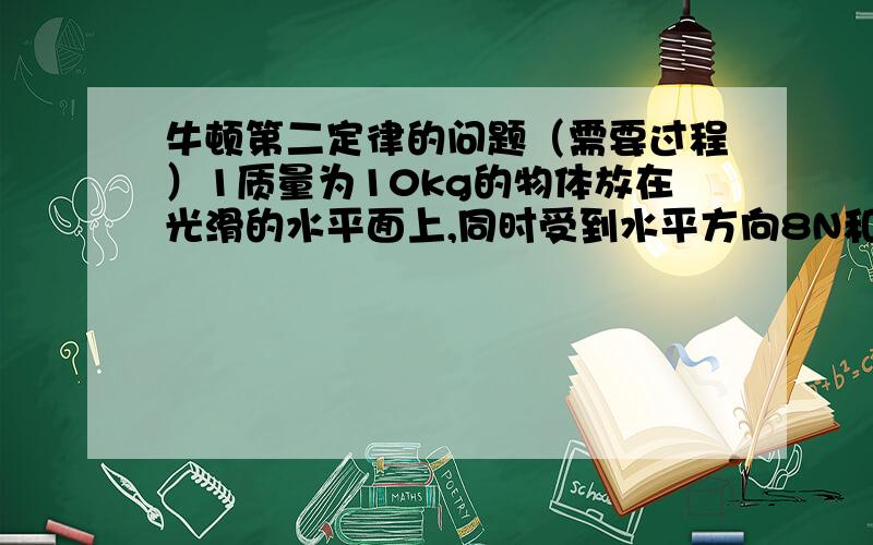 牛顿第二定律的问题（需要过程）1质量为10kg的物体放在光滑的水平面上,同时受到水平方向8N和6N的两个共点力的作用.物体运动的最大加速度是多少,物体运动的最小加速度是多少,当这两个力