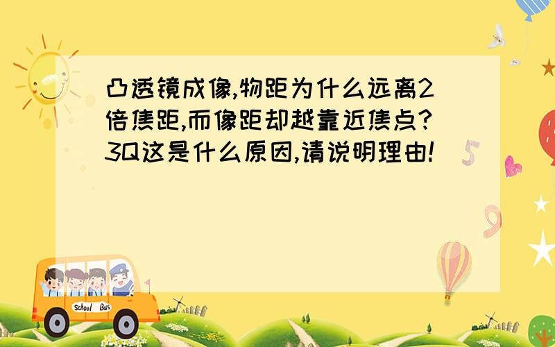 凸透镜成像,物距为什么远离2倍焦距,而像距却越靠近焦点?3Q这是什么原因,请说明理由!