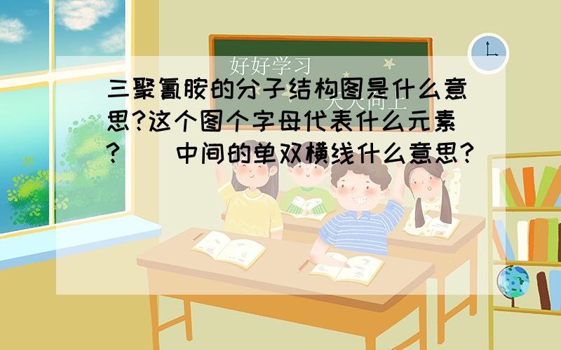 三聚氰胺的分子结构图是什么意思?这个图个字母代表什么元素?    中间的单双横线什么意思?