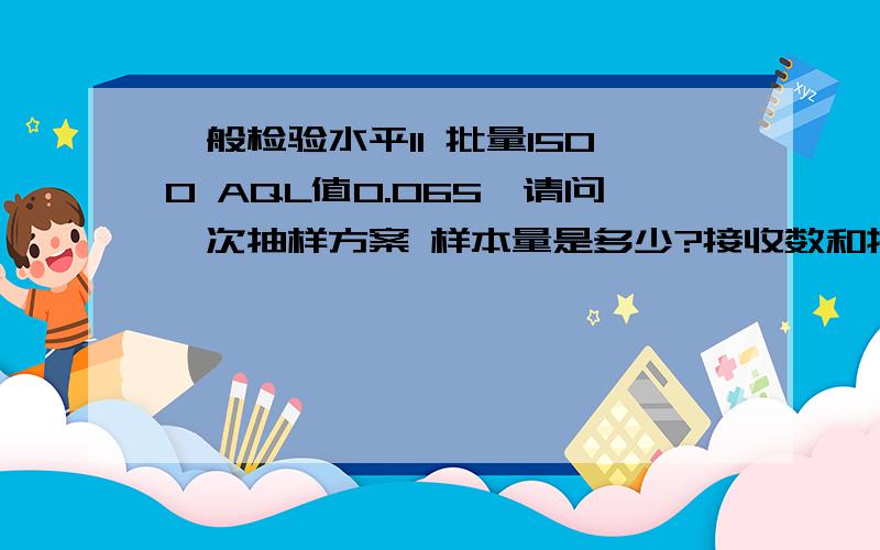 一般检验水平II 批量1500 AQL值0.065,请问一次抽样方案 样本量是多少?接收数和拒收数是多少?