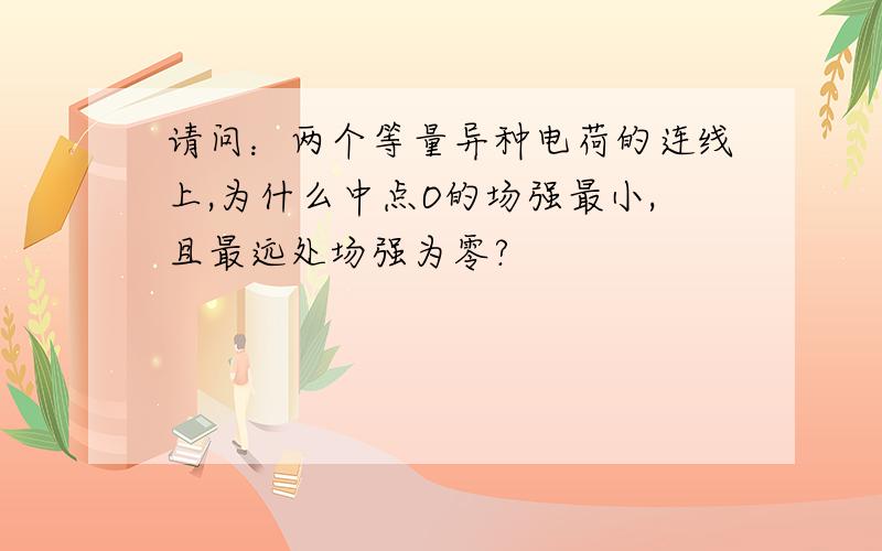 请问：两个等量异种电荷的连线上,为什么中点O的场强最小,且最远处场强为零?