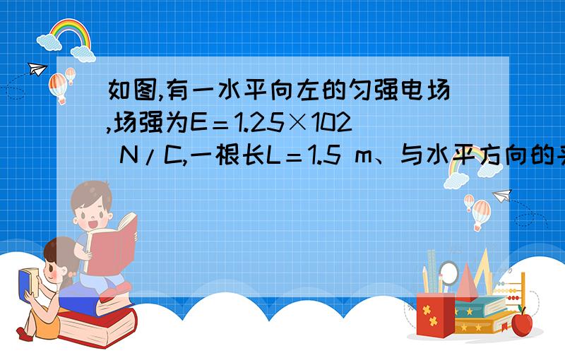 如图,有一水平向左的匀强电场,场强为E＝1.25×102 N/C,一根长L＝1.5 m、与水平方向的夹角为θ＝37°的光滑绝缘细直杆MN固定在电场中,杆的下端M固定一个带电小球A,电荷量Q＝＋4.5×10－5 C；另一带