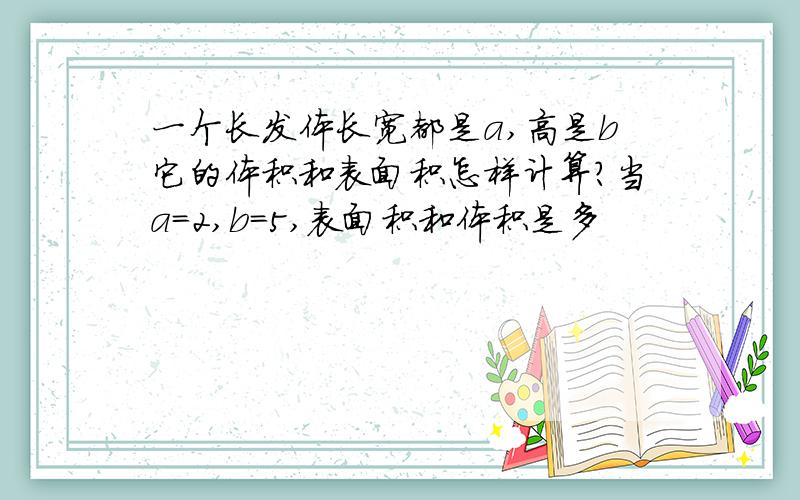 一个长发体长宽都是a,高是b它的体积和表面积怎样计算?当a=2,b=5,表面积和体积是多