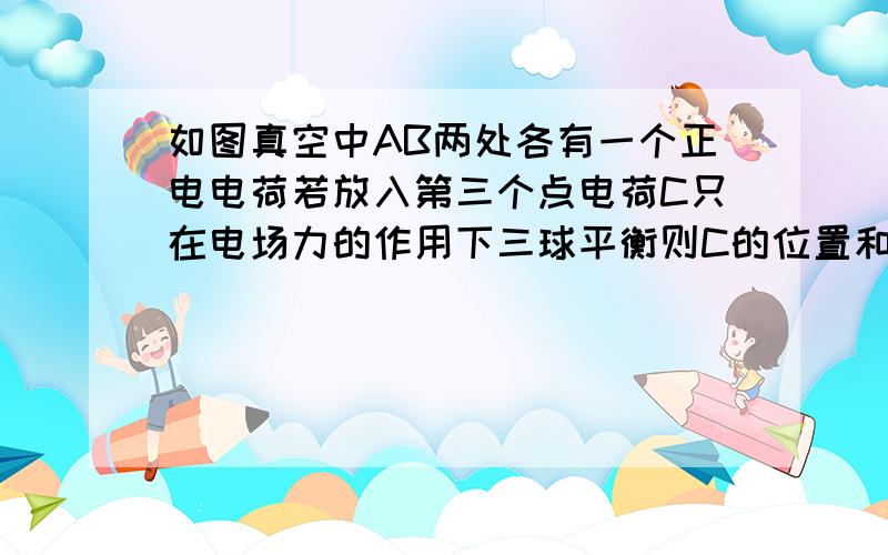 如图真空中AB两处各有一个正电电荷若放入第三个点电荷C只在电场力的作用下三球平衡则C的位置和电性?