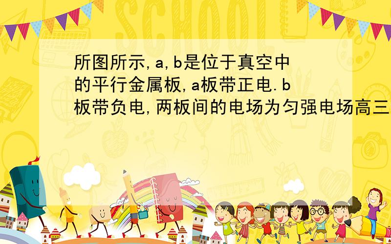 所图所示,a,b是位于真空中的平行金属板,a板带正电.b板带负电,两板间的电场为匀强电场高三物理 所图所示,a,b是位于真空中的平行金属板,a板带正电.b板带负电,两板间的电场为匀强电场,场强