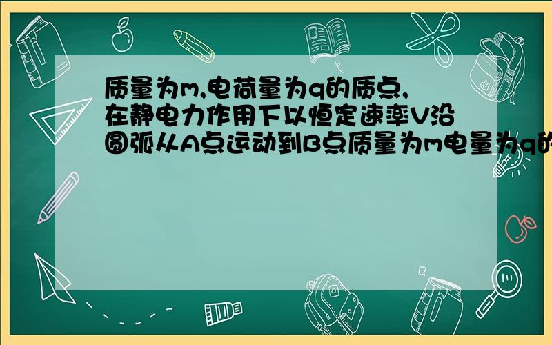 质量为m,电荷量为q的质点,在静电力作用下以恒定速率V沿圆弧从A点运动到B点质量为m电量为q的质点在静电力作用下以恒定速率V沿圆弧从A点运动到B点,其速度方向改变的角度为θ（弧度）,AB弧