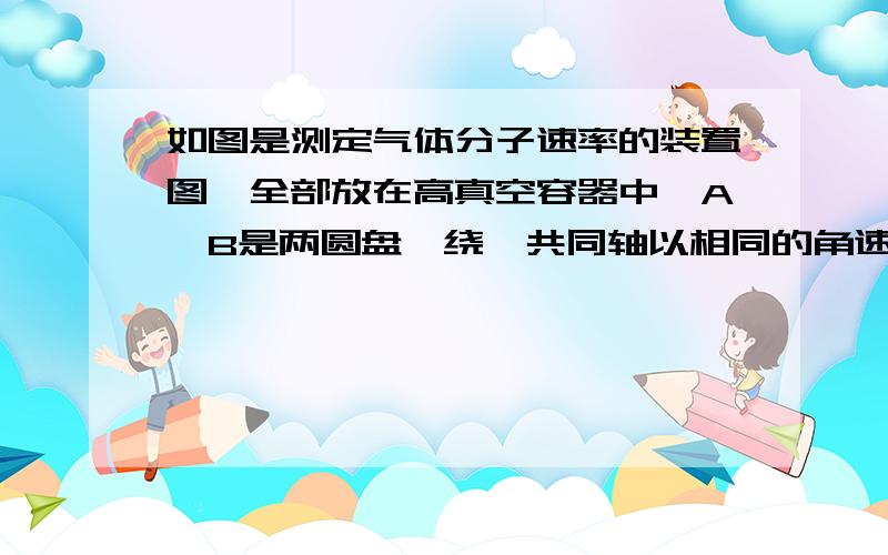 如图是测定气体分子速率的装置图,全部放在高真空容器中,A,B是两圆盘,绕一共同轴以相同的角速度转动,两盘相距20cm,盘上各开一很窄细缝,两盘细缝间成6°夹角,要使速度300m/s的分子能垂直通