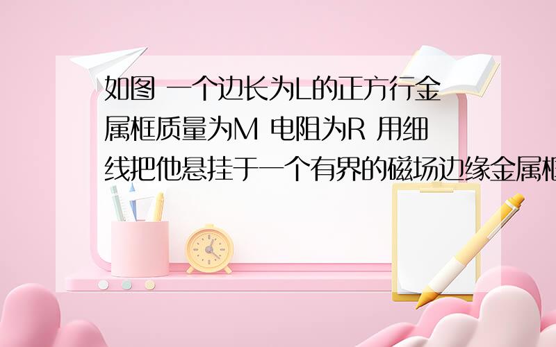 如图 一个边长为L的正方行金属框质量为M 电阻为R 用细线把他悬挂于一个有界的磁场边缘金属框的上半部处于磁场内,下半部处于磁场外 磁场随时间均匀变化满足 B=kt 规律 已知细线所能承受