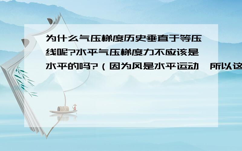 为什么气压梯度历史垂直于等压线呢?水平气压梯度力不应该是水平的吗?（因为风是水平运动,所以这个力也应该是水平的）而等压线也是水平的,那他门两个怎么会是垂直的呢?