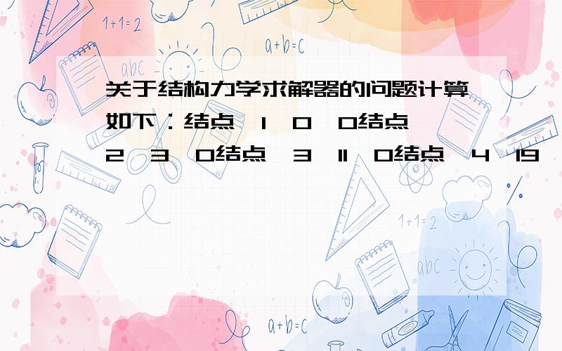 关于结构力学求解器的问题计算如下：结点,1,0,0结点,2,3,0结点,3,11,0结点,4,19,0结点,5,27,0结点,6,35,0结点,7,43,0结点,8,46,0单元,1,2,0,0,0,1,1,1单元,2,3,1,1,1,1,1,1单元,3,4,1,1,1,1,1,1单元,4,5,1,1,1,1,1,1单元,5,