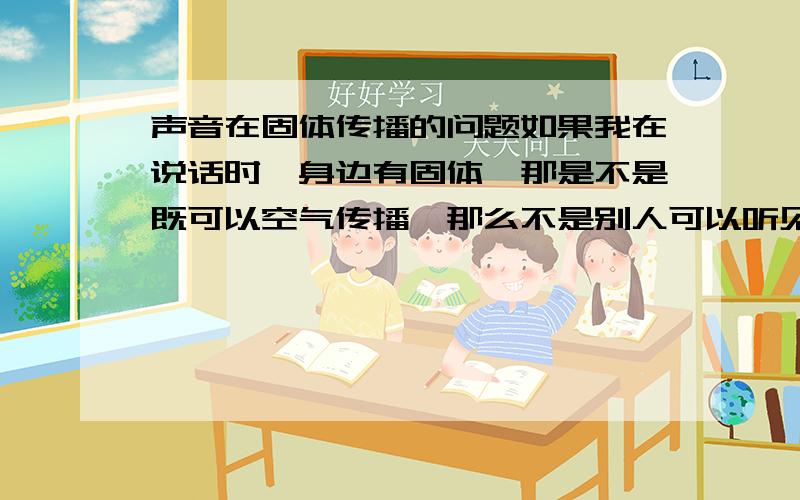 声音在固体传播的问题如果我在说话时,身边有固体,那是不是既可以空气传播,那么不是别人可以听见我的两次声音吗?到底怎么样才能通过固体传播