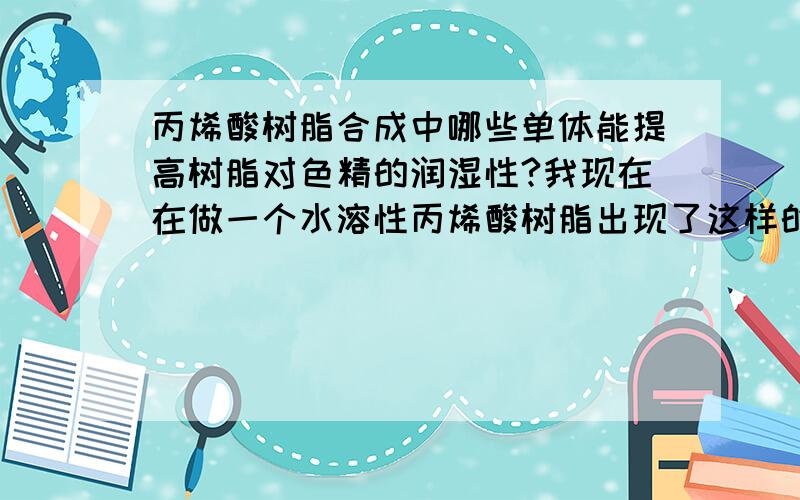 丙烯酸树脂合成中哪些单体能提高树脂对色精的润湿性?我现在在做一个水溶性丙烯酸树脂出现了这样的问题,配成光油或者实色漆后各方面性能都挺好的,但是配成透明色漆就出现了附着力下