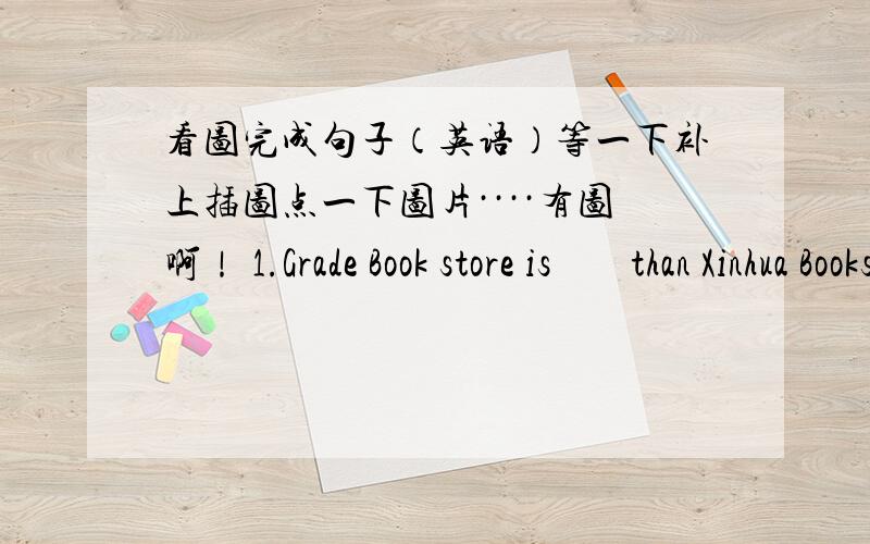 看图完成句子（英语）等一下补上插图点一下图片····有图啊！ 1.Grade Book store is        than Xinhua Bookstore.2.Thomson Bookstore is        than Xinhua Bookstore.3.Xinhua Bookstore has      service than Gtade Bookstore.4\G