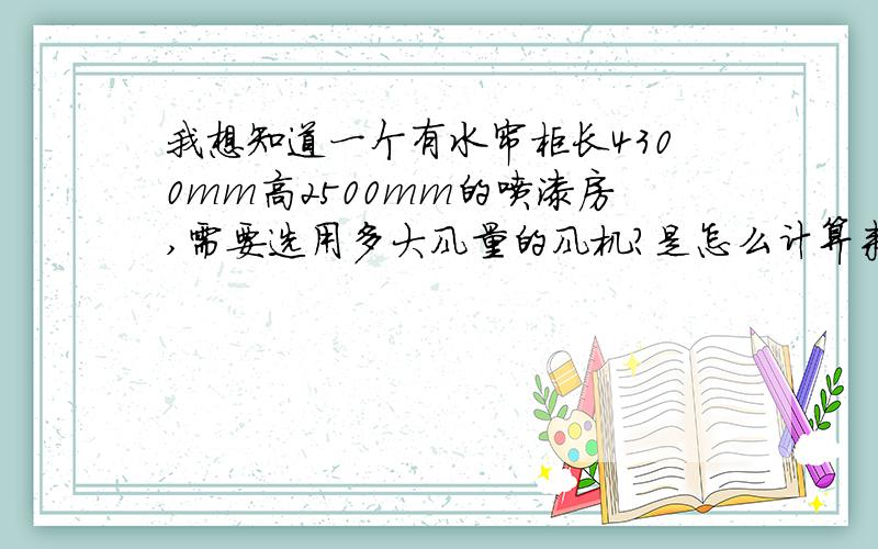 我想知道一个有水帘柜长4300mm高2500mm的喷漆房,需要选用多大风量的风机?是怎么计算来的?