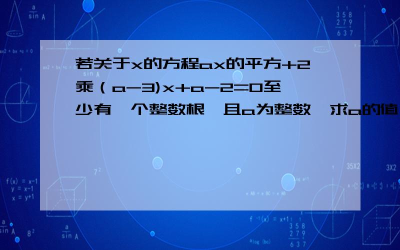 若关于x的方程ax的平方+2乘（a-3)x+a-2=0至少有一个整数根,且a为整数,求a的值