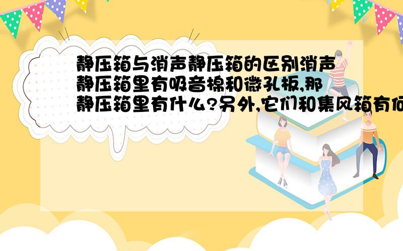 静压箱与消声静压箱的区别消声静压箱里有吸音棉和微孔板,那静压箱里有什么?另外,它们和集风箱有何不同?集风箱的作用是什么?谢谢你能告诉我.