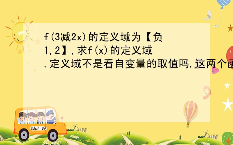 f(3减2x)的定义域为【负1,2】,求f(x)的定义域,定义域不是看自变量的取值吗,这两个函数自变量都是x,那他们定义域不就一样吗,