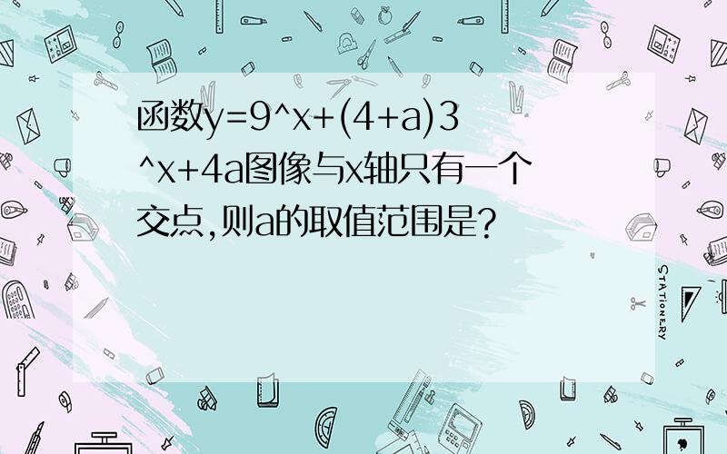 函数y=9^x+(4+a)3^x+4a图像与x轴只有一个交点,则a的取值范围是?