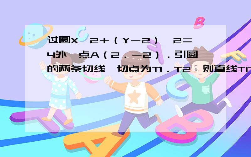 过圆X＾2＋（Y－2）＾2＝4外一点A（2．－2）．引圆的两条切线,切点为T1．T2,则直线T1T2的方程是?