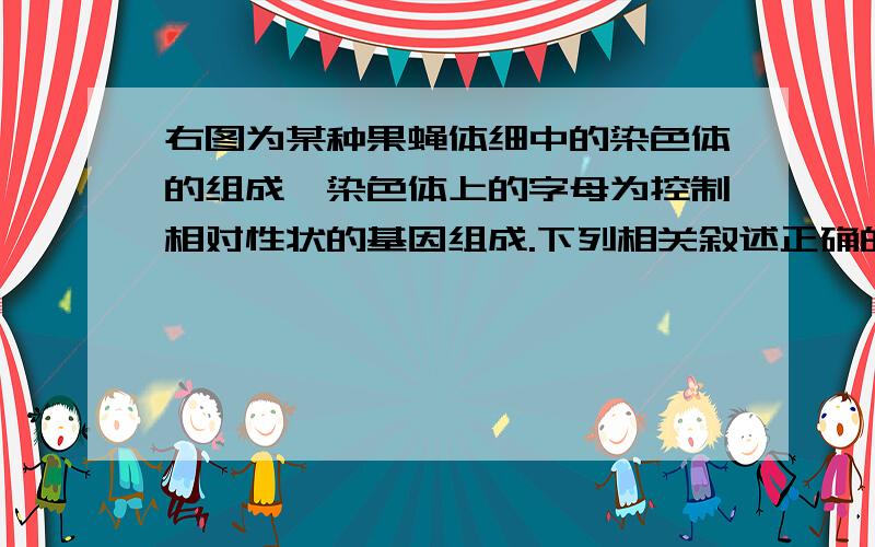 右图为某种果蝇体细中的染色体的组成,染色体上的字母为控制相对性状的基因组成.下列相关叙述正确的是A图中II、III、IV的一条染色体和XY染色体组成一个染色体组B若图中基因D突变,则III号