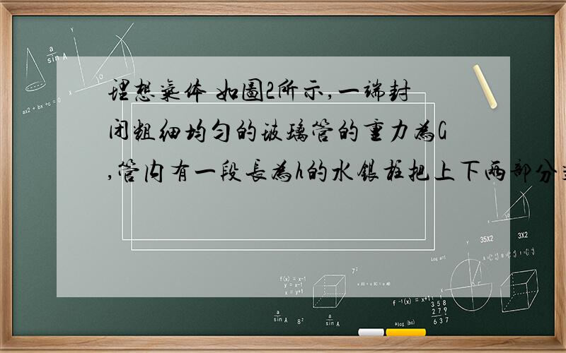 理想气体 如图2所示,一端封闭粗细均匀的玻璃管的重力为G,管内有一段长为h的水银柱把上下两部分气体隔开,玻璃管上端系在弹簧上,下端浸没在水银槽中,此时弹簧秤的读数恰好为G.大气压强