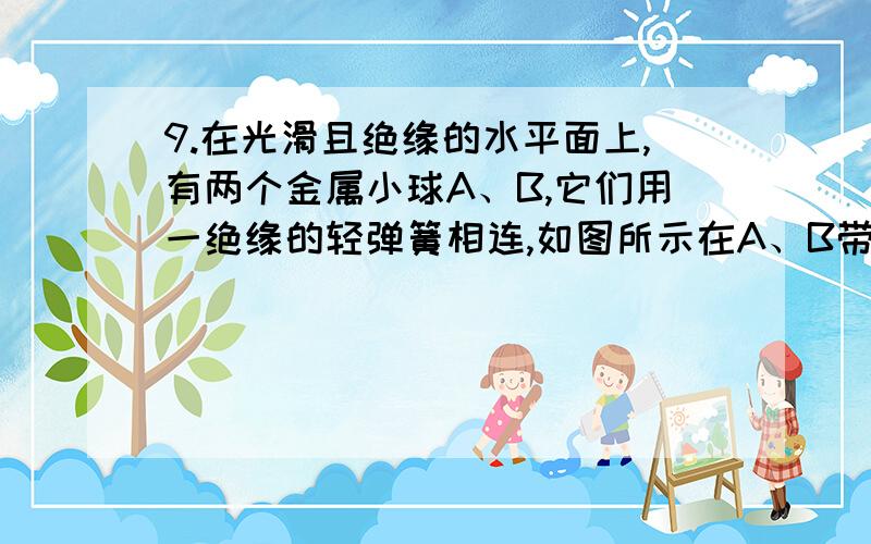 9.在光滑且绝缘的水平面上,有两个金属小球A、B,它们用一绝缘的轻弹簧相连,如图所示在A、B带有等量同种电荷后,弹簧伸长x1时小球平衡如果小球A、B带电荷量加倍,它们重新平衡时弹簧伸长为x