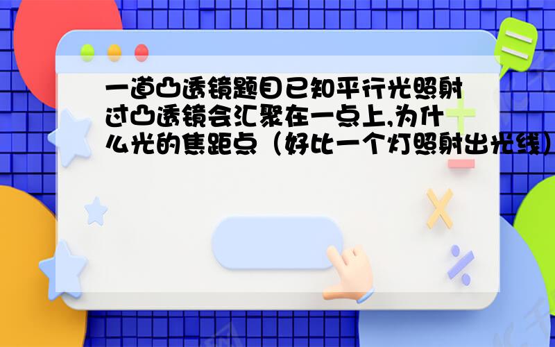 一道凸透镜题目已知平行光照射过凸透镜会汇聚在一点上,为什么光的焦距点（好比一个灯照射出光线）射到凸透镜就会使光线发散（变回了平行光）?是不是更光的可逆性有关?还是什么原因?