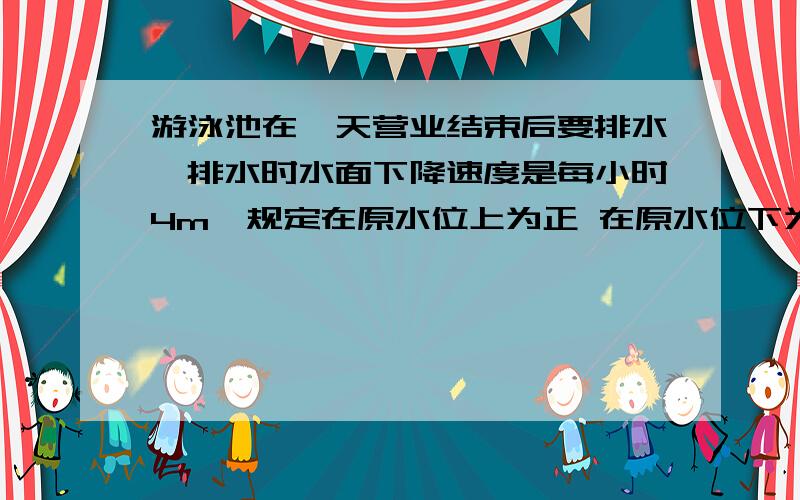 游泳池在一天营业结束后要排水,排水时水面下降速度是每小时4m,规定在原水位上为正 在原水位下为负,若1/4小时后水仍未排尽,则此时水位在原水位的———m处