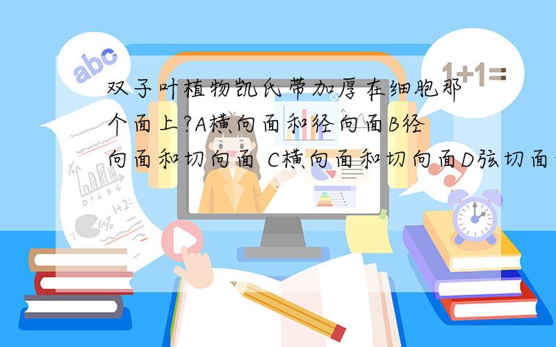 双子叶植物凯氏带加厚在细胞那个面上?A横向面和径向面B径向面和切向面 C横向面和切向面D弦切面和横向面答案是横向面和径向面,但我搞不清这几个面.