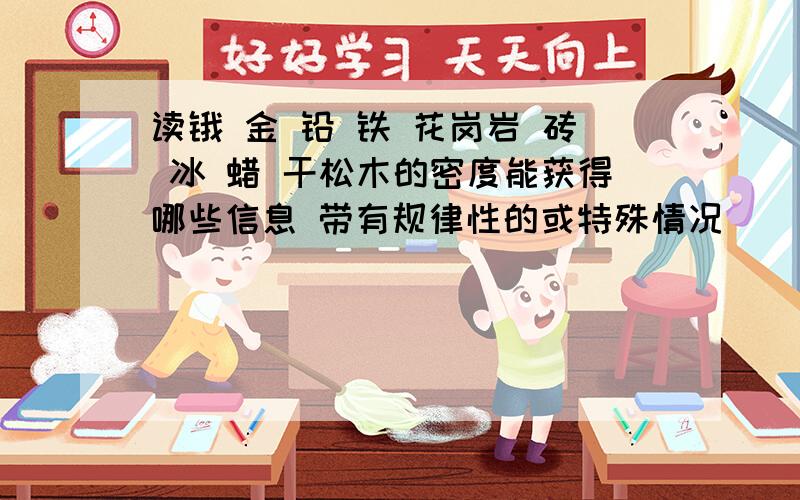 读锇 金 铅 铁 花岗岩 砖 冰 蜡 干松木的密度能获得哪些信息 带有规律性的或特殊情况