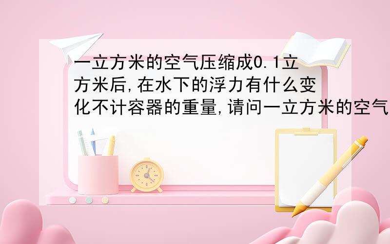 一立方米的空气压缩成0.1立方米后,在水下的浮力有什么变化不计容器的重量,请问一立方米的空气,被压缩成0.1立方米,在水下的浮力有什么变化,如果有公式,