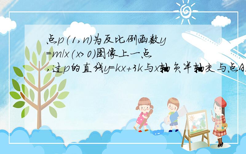 点p(1,n)为反比例函数y=m/x(x>0)图像上一点,过p的直线y=kx+3k与x轴负半轴交与点A,与Y轴正半轴交与C点S△AOP=31求一次函数与反比例函数的解析式2.在双曲线是否存在一点Q使S△QOC=S△QOB,说理由双曲