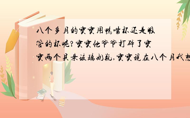 八个多月的宝宝用鸭嘴杯还是吸管的杯呢?宝宝他爷爷打碎了宝宝两个贝亲玻璃奶瓶,宝宝现在八个月我想给他换学饮杯,是选鸭嘴杯还是吸管的杯?还是只能再买玻璃奶瓶啊?