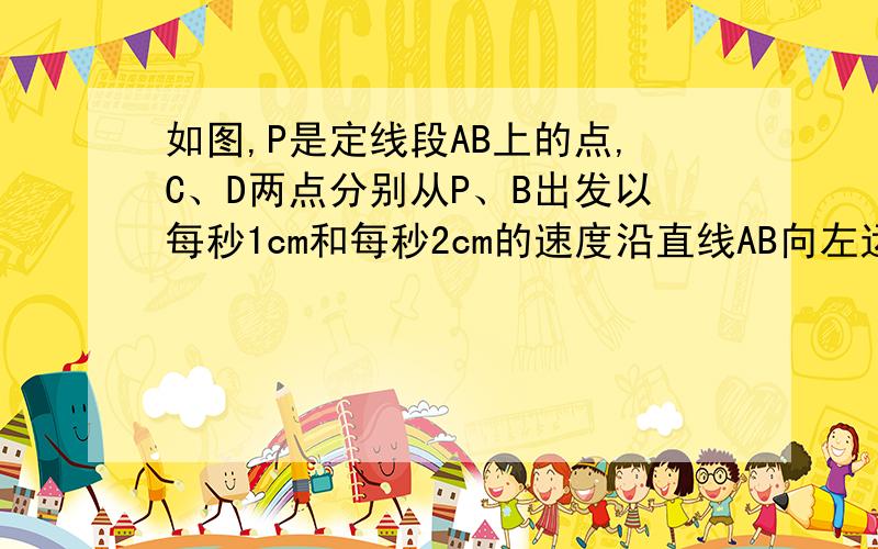 如图,P是定线段AB上的点,C、D两点分别从P、B出发以每秒1cm和每秒2cm的速度沿直线AB向左运动（C在线段AP上,D在线段BP上）.（1）若C、D运动到任意时刻时,总有PD＝2AC,求线段AP与线段BP之间的数量