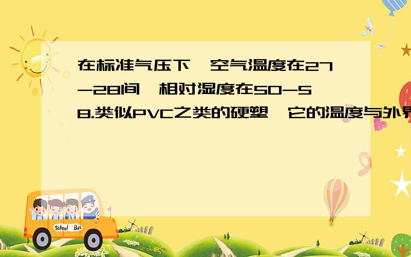 在标准气压下,空气温度在27-28间,相对湿度在50-58.类似PVC之类的硬塑,它的温度与外界大气温度相差多少时,表面开始凝结水珠?如何避免这种凝结液化现象的出现.