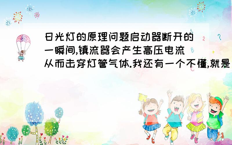 日光灯的原理问题启动器断开的一瞬间,镇流器会产生高压电流从而击穿灯管气体.我还有一个不懂,就是当镇流器产生高压电流击穿灯管气体的同时,为什么不会再次击穿启动器?